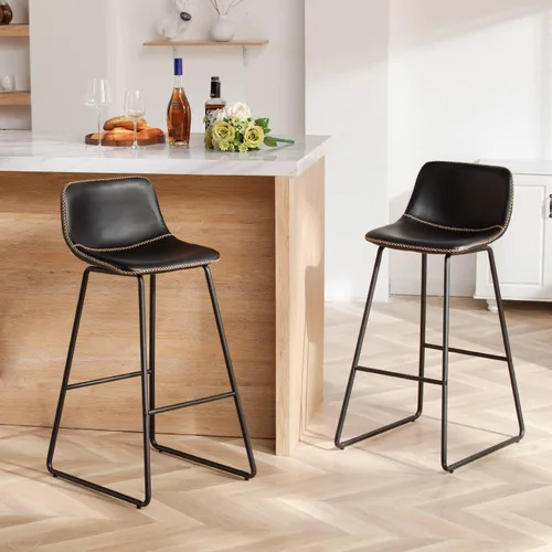 Vista 24 de HeuGah Juego de 2 taburetes de bar de piel sintética, sillas de comedor con patas de metal y respaldo suave, fáciles de montar