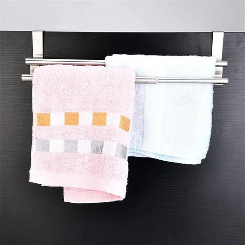 Vista 4 de Mxzzand Toallero telescópico para baño, toallero telescópico de acero inoxidable de doble capa de acero inoxidable para colgar toallas de baño