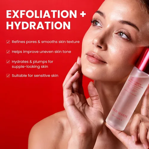 Vista 4 de Koji White Tónico exfoliante para cara, 5% de tóner PHA BHA 2% niacinamida, ácido kójico y ácido hialurónico Tónico facial hidratante y calmante