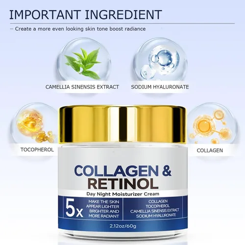 Vista 5 de Crema de colágeno con retinol, crema facial antienvejecimiento que reduce las líneas finas y las arrugas, hidratante diario para mujeres y hombres