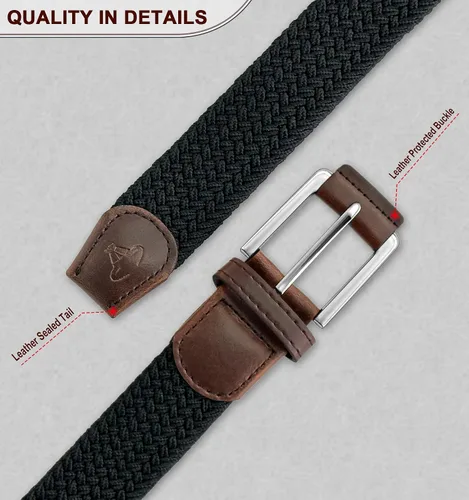 Vista 6 de BULLIANT Cinturón para hombre, paquete de 2 unidades, elástico trenzado para hombre, para golf, caza, pantalones de mezclilla, 1 38 pulgadas