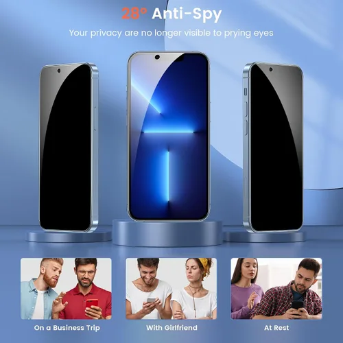 Vista 2 de Fotbor Protector de pantalla de privacidad para iPhone 13 Pro con protector de lente de cámara [2 + 2 unidades], con kit de fácil instalación