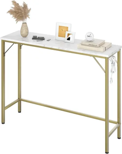 Vista 6 de GAOMON Mesa consola con tomas de corriente y puertos USB, mesa de sofá estrecha con estación de carga, mesa de entrada industrial de 39.3 pulgadas