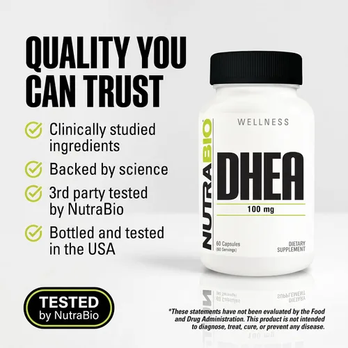 Vista 7 de NutraBio Suplemento DHEA para hombres y mujeres - 100 mg - 60 Cápsulas