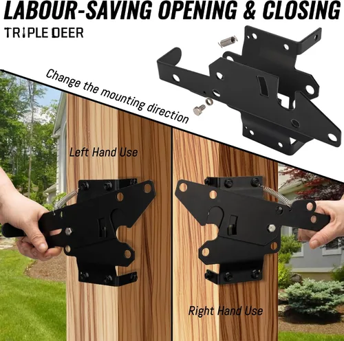 Vista 3 de TRIPLE DEER Pestillo de puerta de valla autobloqueante, montaje en poste de vinilo resistente, herrajes de puerta de madera de cierre automático