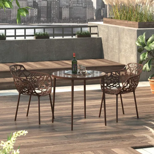 Vista 2 de LeisureMod Devon Collection - Sillas con brazos de comedor forestales, de aluminio para interiores y exteriores, apilables, para comedor, sala