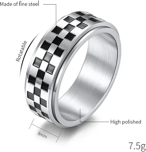 Vista 5 de Anillos giratorios de acero inoxidable de 0.315in, color negro, blanco, para mujeres, hombres, niños, adolescentes, niñas, delicados anillos