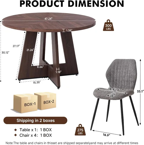 Vista 2 de Juego de mesa de comedor redonda para 4, mesa de cocina y sillas