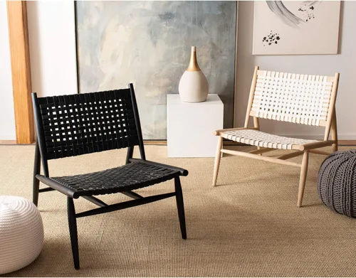 Vista 12 de Safavieh Home Soleil Silla decorativa tejida de cuero natural y blanco