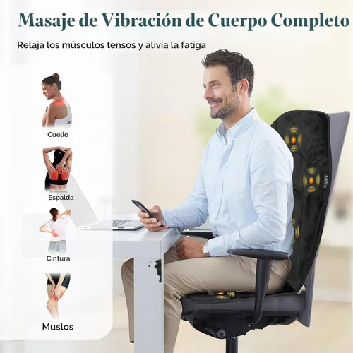 Vista 2 de Masajeador de espalda con calor, 5 modos de vibración y 2 niveles de calor, almohadilla de masaje para silla, cojín de masaje eléctrico