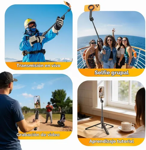 Vista 6 de ULANZI SK27 - Trípode magnético para iPhone, palo selfie extensible de 67 pulgadas con control remoto, soporte giratorio de 360°, soporte magnético