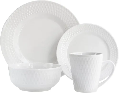 Vista 9 de Elle Décor Maeve - Juego de vajilla redonda de porcelana de 16 piezas con 4 platos llanos, 4 platos de ensalada, 4 cuencos y 4 tazas, idea de regalo