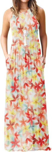 Vista 39 de DEARCASE Vestido largo de verano sin mangas para mujer, con bolsillos E10-floral Negro Azul