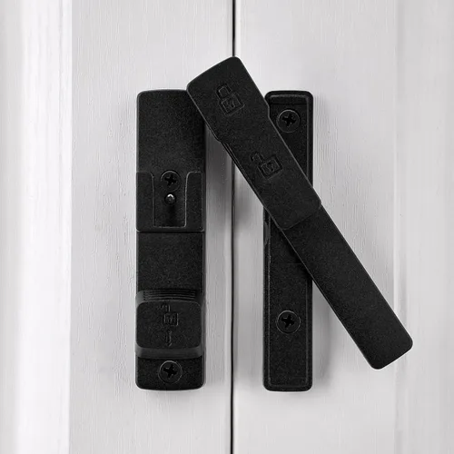 Vista 5 de INIRET Cerradura de puerta de granero negro mate de 180 grados, herrajes para puerta abatible, cerradura de puerta de aleación de zinc, protege