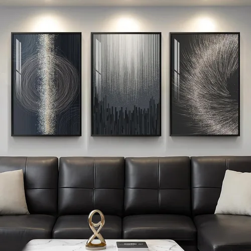 Vista 35 de Arte de pared moderno enmarcado en blanco y negro, 3 piezas de impresiones contemporáneas grandes para paredes, juego de 3 imágenes de hojas doradas