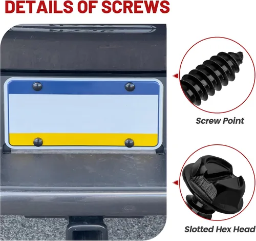 Vista 2 de RED WOLF Kit de tornillos para placa de matrícula, sujetadores de pernos de acero inoxidable anti sonajero para soporte de marco de matrícula
