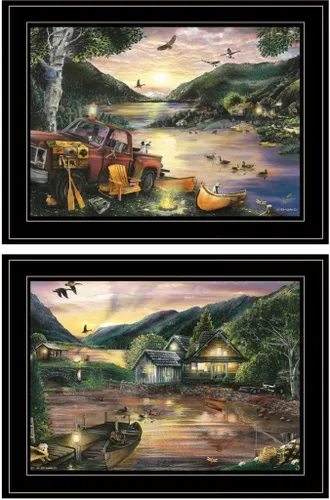 Vista 4 de Trendy Decor4U Lakefront Camping by Ed Wargo - Arte de pared impreso, 18 x 14 pulgadas, color verde