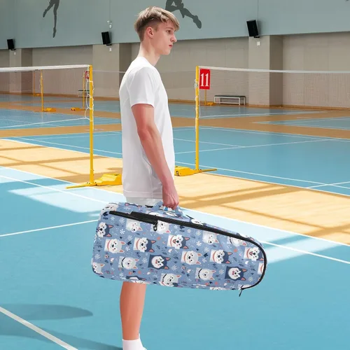 Vista 8 de Bolsa de tenis y bádminton linda y resistente y sencilla con cremallera azul, bolsa de tenis para hombres y mujeres, bolsa deportiva para raquetas