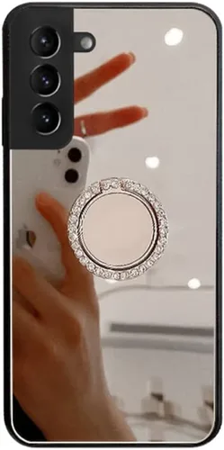Vista 9 de Funda de espejo compatible con Samsung Galaxy A12 5G, carcasa rígida de policarbonato TPU con soporte de anillo de diamante, agarre de dedo, soporte
