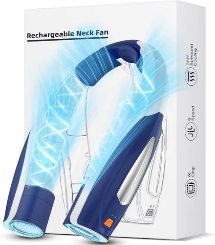 Vista 11 de Hionly Ventilador de cuello AI, ventilador personal portátil ajustable de 6 velocidades, recargable, batería de 6000 mAh de enfriamiento más rápido