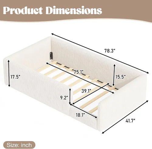 Vista 2 de Bellemave Twin Size Corduroy Upholstered Montessori Floor Bed Frame,Beige