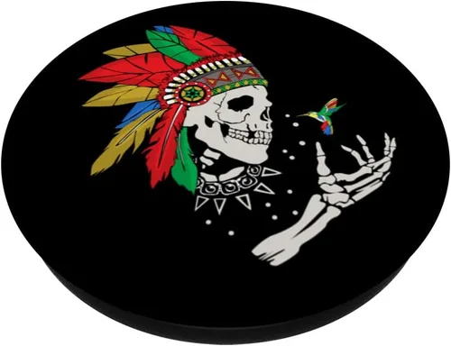 Vista 2 de Aztec King Costume Skull Playeras Mexicanas Para PopSockets intercambiables para hombre