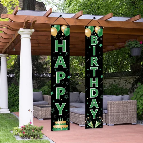 Vista 5 de Cartel verde para puerta de cumpleaños para mujeres y hombres, letrero de feliz cumpleaños verde negro dorado para porche, suministros de fiesta