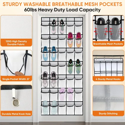 Vista 2 de Organizador de zapatos para colgar sobre la puerta, organizador de 35 zapatos para colgar sobre la puerta, organizador de almacenamiento para detrás