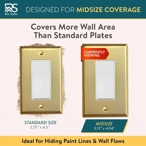 Vista 6 de Rio Salto BRASS Signature Collection MIDSIZE - Placa de pared de metal dorado para interruptor de luz o cubierta de tomacorriente, placa de pared
