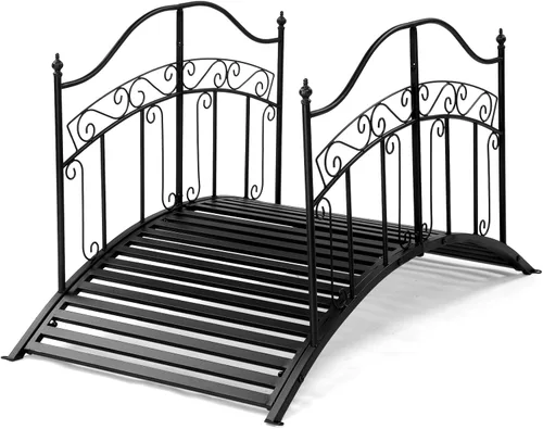 Vista 9 de Outvita Puente de jardín de metal de 4 pies para exteriores, elegante puente decorativo con acabado en polvo y barandilla de seguridad para patio