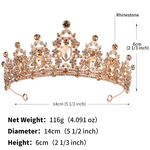 Vista 5 de Tiara de boda verde para mujer, corona de reina y tiaras, corona de princesa para mujeres y niñas, diademas de cristal para novia, Metal