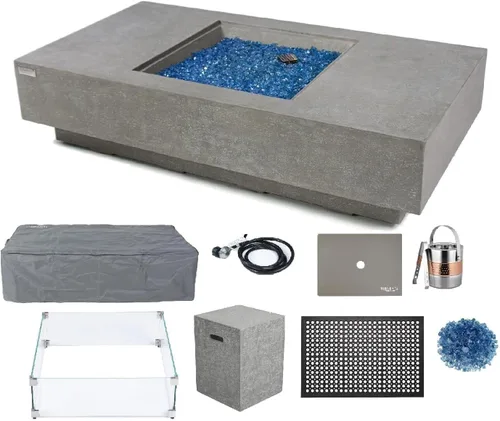 Vista 104 de Elementi+ Mesa de Fuego de Gas Colorado de Hormigón Fundido de 56" Rectangular, Hoguera al Aire Libre con Ignición Electrónica Incluye Cubierta