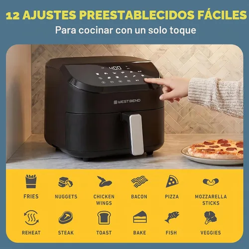 Vista 4 de West Bend Freidora de aire digital de 4.5 cuartos de galón, compacta con 12 preajustes, temperatura ajustable para comidas crujientes rápidas, cesta