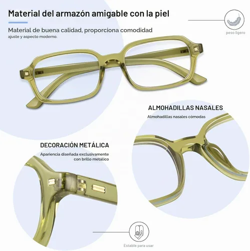 Vista 3 de Rectangle Blue Light Blocking Glasses for Women Retro Slim Square Glasses Computer TV Eyeglasses Anti Eyestrain Verde oliva