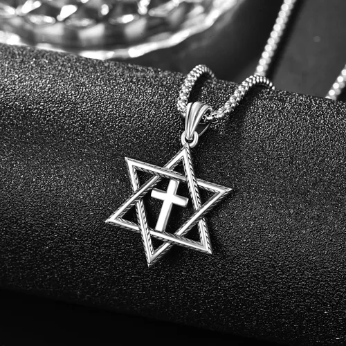Vista 4 de ADMETUS Regalos para el día de San Valentín para él, collar de estrella de David de plata de ley 925, colgante hexagonal de estrella judía Estrella