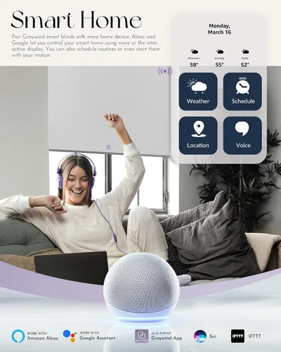 Vista 2 de Graywind Persiana Enrollable Motorizada 100% Opaca Compatible con Alexa Google Control Remoto Inteligente Persianas Recargables con Batería Motor