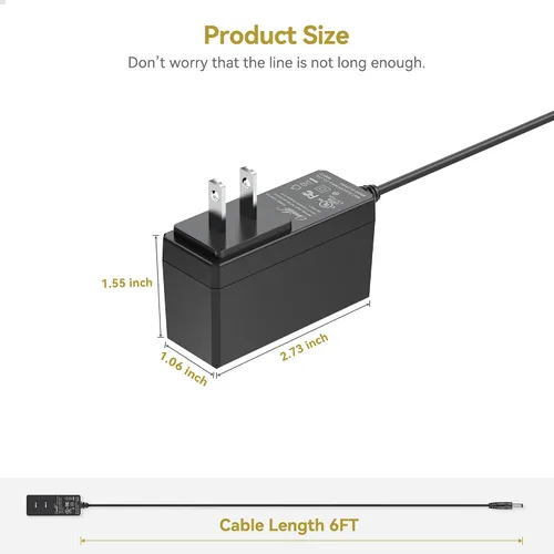 Vista 3 de UL Listado 6FT AC/DC cargador adaptador para máquina de cantar STVG785BTW Karaoke Machine Cable de alimentación