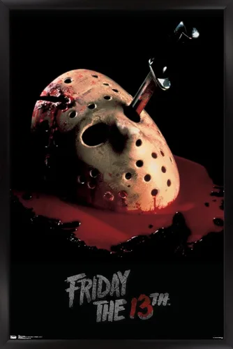 Vista 8 de Trends International Friday The 13th - Póster de pared de máscara sangrante, 14.725 x 22.375 pulgadas, versión enmarcada de madera de granero
