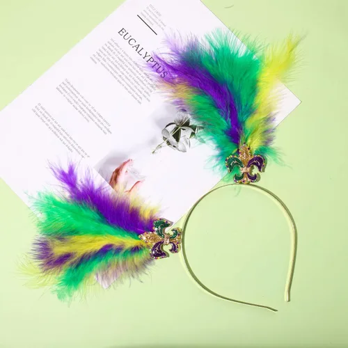 Vista 6 de YAHPERN Diademas de Mardi Gras para mujer, máscara de flor de lis, diadema de plumas de carnaval, accesorios para el cabello, regalos