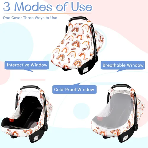 Vista 5 de Toldo para asiento de automóvil infantil arcoíris con ventanas abiertas y malla transpirable, a prueba de patadas, suave y elástica, funda