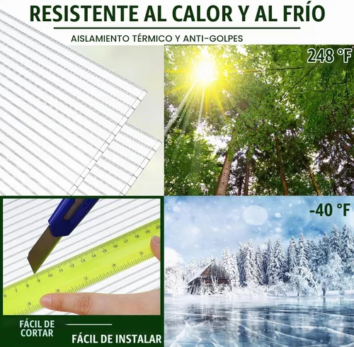 Vista 3 de Tatuo Paquete de 5 Paneles de Policarbonato para Invernadero de 6' x 2' x 0.16'' Láminas de Policarbonato Paneles de Techo de Doble Pared