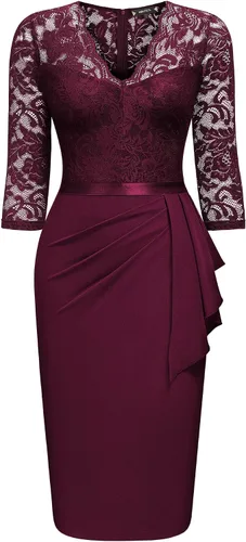 Vista 5 de Miusol Vestido de cóctel retro con cuello en V y encaje floral para mujer