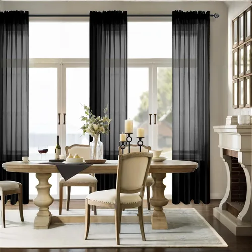 Vista 2 de Cortinas traslúcidas negras de 45 pulgadas de largo para ventanas de baño, juego de 2 paneles, cortinas de media ventana para cocina y dormitorio