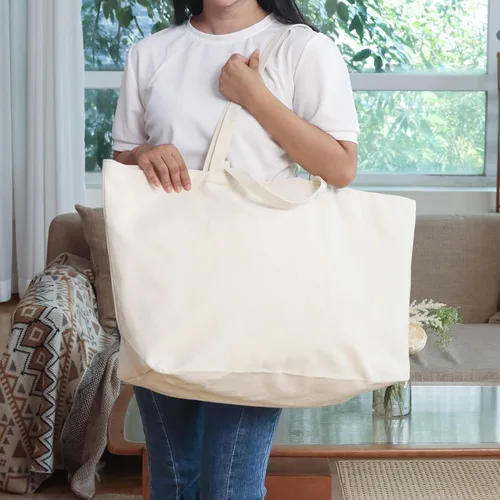 Vista 2 de Bolsa de lona grande y resistente de 27 x 16 x 8 pulgadas, extra grande, más grande, para compras, playa, bolsas reutilizables