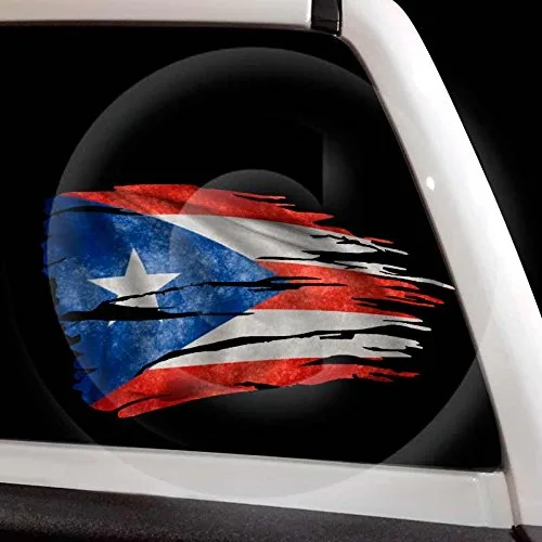 Vista 2 de Juego de calcomanías de bandera de Puerto Rico de 12 pulgadas con diseño de Isla del Territorio de EE. UU