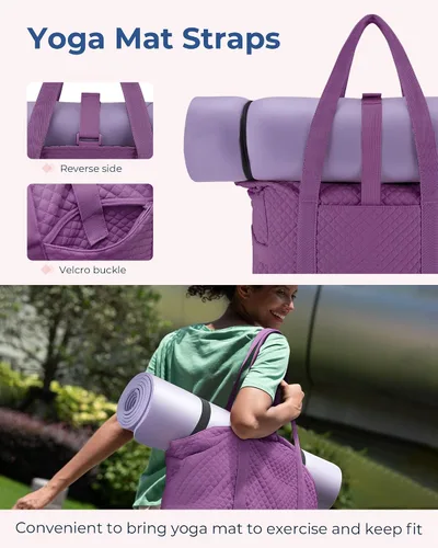 Vista 3 de BAGSMART Bolso grande para mujer, bolso de hombro escolar con asa superior con hebilla para esterilla de yoga para gimnasio, trabajo, viajes