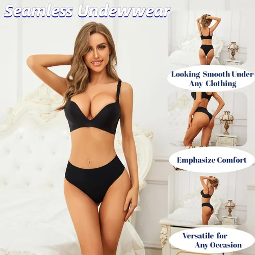 Vista 2 de linsgbpo Ropa interior sin costuras para mujer, ropa interior de bikini atrevida, ropa interior cómoda, paquete de 4 unidades (S-XXL)