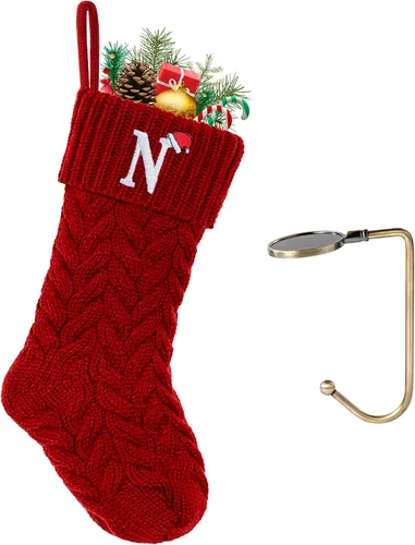 Vista 170 de Botas de Navidad personalizadas, iniciales personalizadas, 18 pulgadas, botas de Navidad tejidas con letras para colgar en la chimenea, botas