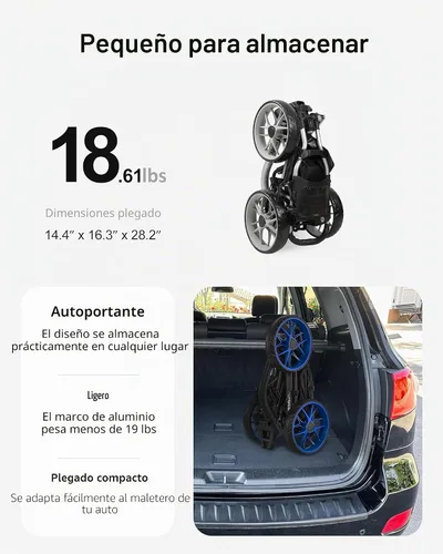 Vista 3 de Caddytek CaddyLite EZ V8 Carrito de Golf Empujable - Carrito Ligero de 3 Ruedas Plegable con Plegado de 2 Pasos con un Solo Clic, Ruedas de EVA