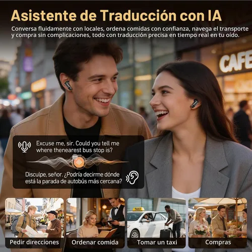 Vista 4 de NE72 - Auriculares de traducción AI en tiempo real, 165 idiomas traductor de auriculares, auriculares inalámbricos Bluetooth 6.0 con pantalla táctil